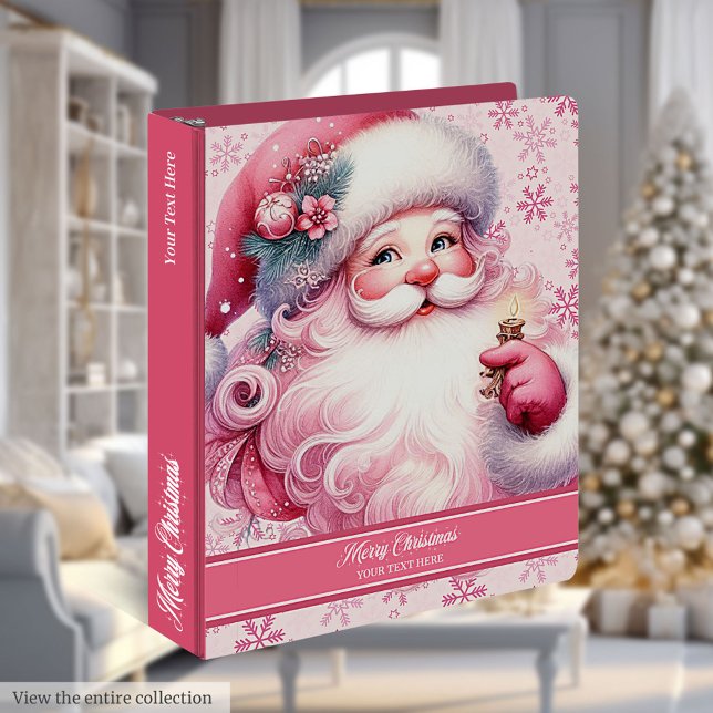 Classeur à anneaux Saint Nicolas rose Monogramme d (Pink Santa Claus Ring Binder Your Name Monogram)