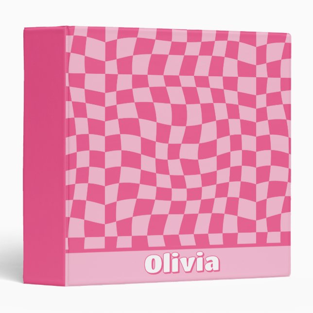 Classeur À damiers rose preppy (Devant/Côté)
