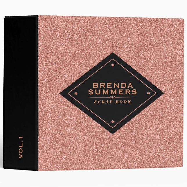 Classeur à reliure moderne rose gold pailleté faux (Devant/Côté)