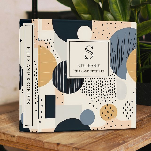 Classeur Abstract Boho Earthy Geometric Shapes Monogrammed (Créateur téléchargé)
