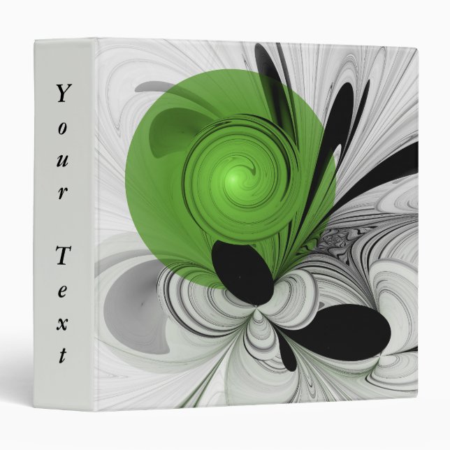Classeur Abstrait noir et blanc avec texte fractal vert (Devant/Côté)
