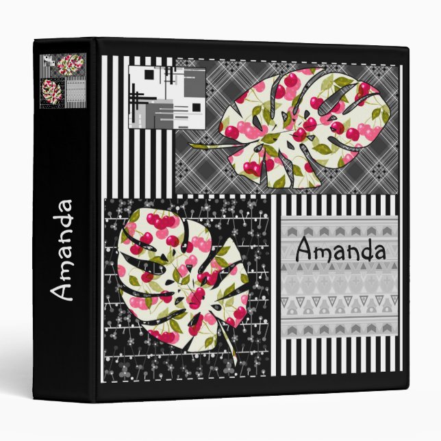 Classeur Abstrait patchwork quilt retro vin (Devant/Côté)