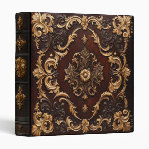Classeur Acajou et Or Cuir Faux Aspect Vintage