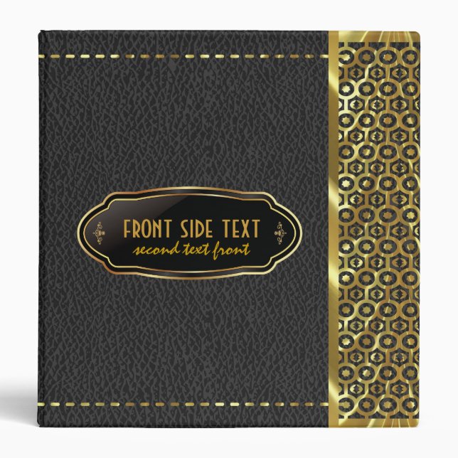 Classeur Accentuation en cuir noir usé en or et pointes (Devant)