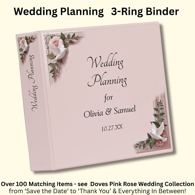 Classeur Add Names Date, Pink Roses & Doves Wedding         (Créateur téléchargé)