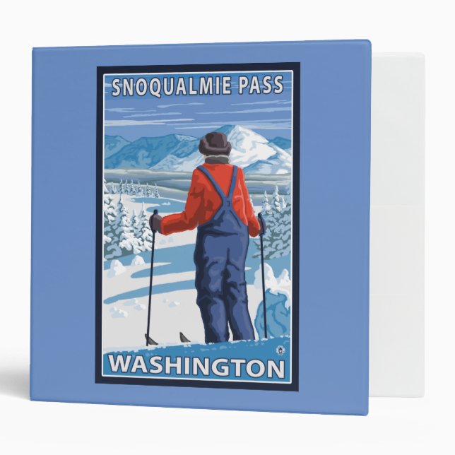 Classeur Admirant Skier - Snoqualmie Pass, Washington (Devant/intérieur)