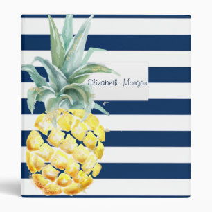 Classeur Adorable bleu marine rayé, Ananas