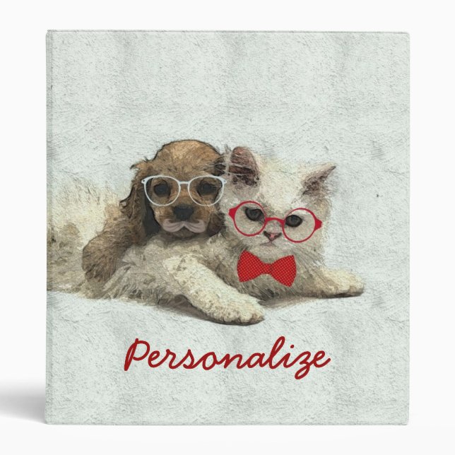 Classeur adorable joli chiot branché et chaton (Devant)