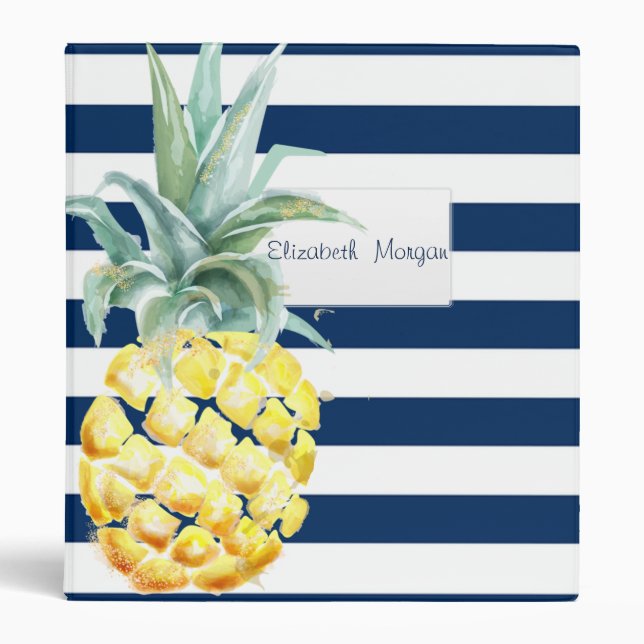Classeur adorable Marine Bleu rayé, Ananas (Devant)