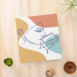 Classeur affiche de dessin au trait de femme buvant du café