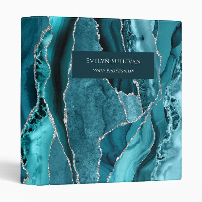 Classeur Agate Bleu Vert et Argent (Devant/Côté)