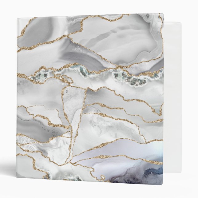 Classeur Agate de parties scintillant blanche et or (Devant/Intérieur)