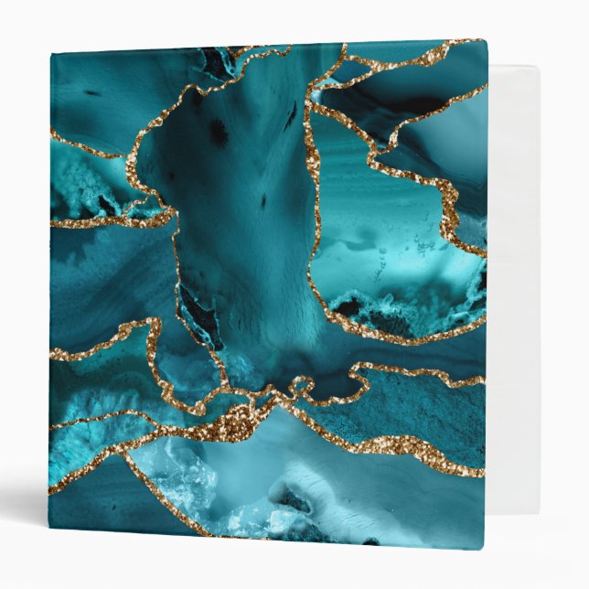 Classeur Agate de Parties scintillant bleue et or (Devant/Intérieur)