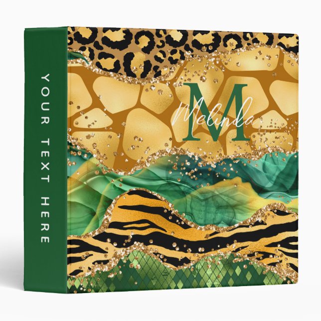 Classeur Agate Poster de animal Gold et Green Safari (Devant/Côté)