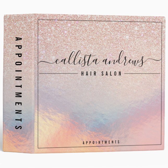 Classeur Agenda holographique à paillettes or rose (Devant/Côté)