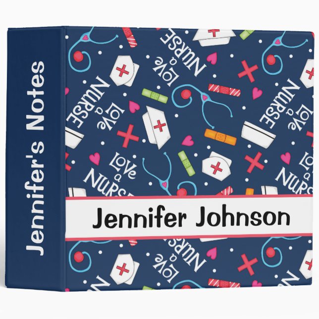 Classeur Aimez un nom de bleu marine d'art d'infirmière (Devant/Côté)