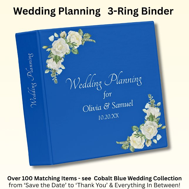 Classeur Ajouter des noms Date, Cobalt Blue & White Roses M (Créateur téléchargé)