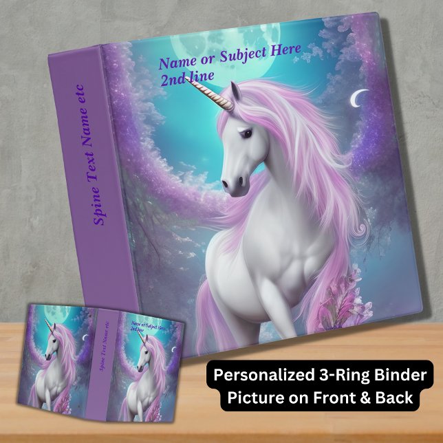 Classeur Ajouter un nom Unicorne blanche avec fleurs pourpr (Créateur téléchargé)
