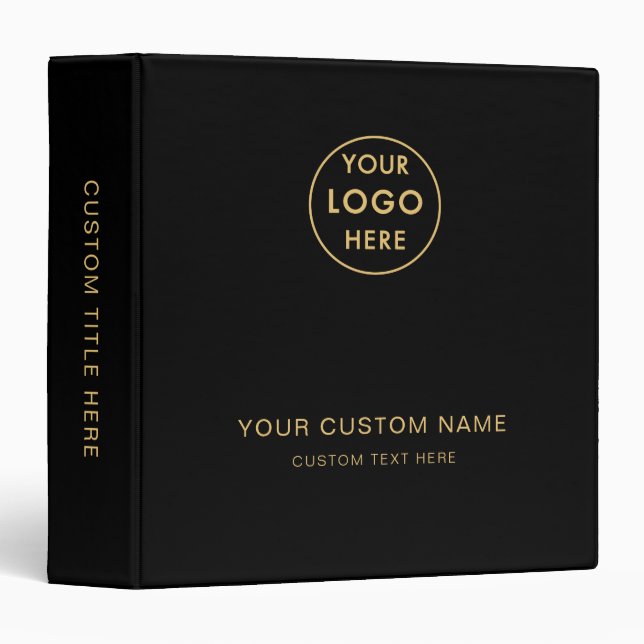 Classeur Ajouter Votre Logo Texte Personnalisé Black Gold M (Devant/Côté)