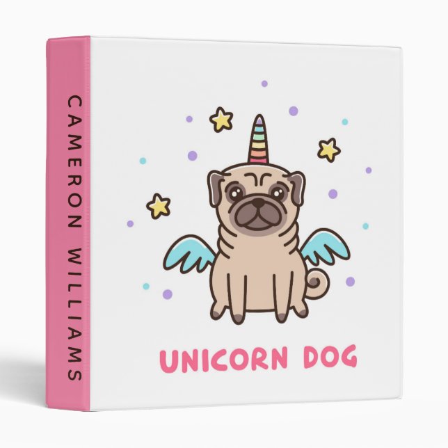 Classeur Ajoutez votre chien nommé d'arc-en-ciel de licorne (Devant/Côté)