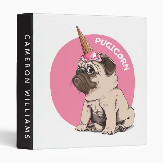 Classeur Ajoutez votre nom | Pugicorn (Devant/Côté)