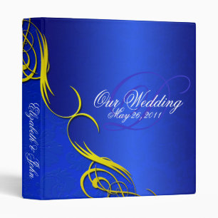 Classeur Album bleu de mariage de demi de damassé