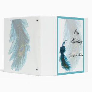 Classeur Album bleu turquoise de mariage de plume de paon