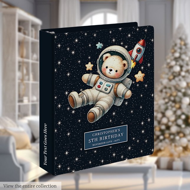 Classeur Album d'anniversaire Teddy Astronaut pour bébé gar (Teddy Astronaut Birthday Album For Baby Boy)