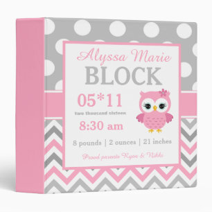 Classeur Album de bébé personnalisé par hibou rose de po