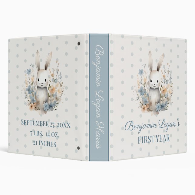 Classeur Album de la première année de bébé garçon Lapin et (Arrière-plan)
