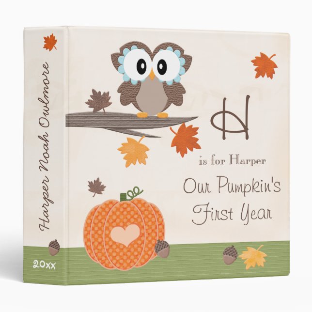 Classeur Album de l'année du bébé d'automne de hibou et de (Devant/Côté)