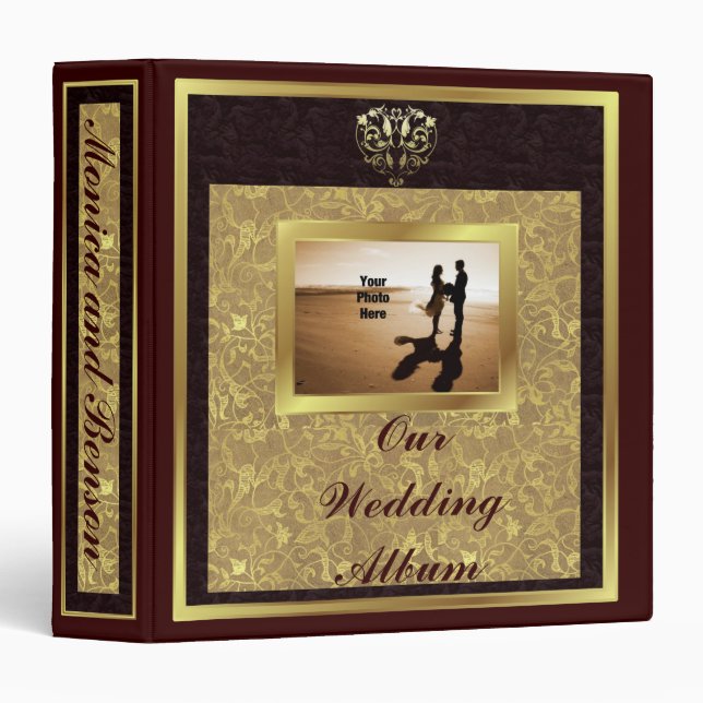Classeur Album de luxe de mariage d'or de chocolat (Devant/Côté)