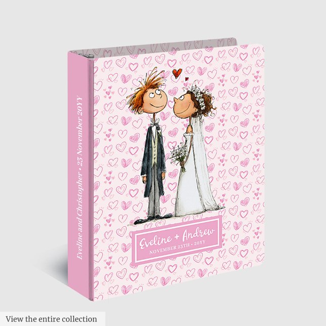 Classeur Album de mariage à anneaux avec couple de dessins  (Cartoon Wedding Couple Ring Binder Memory Album)