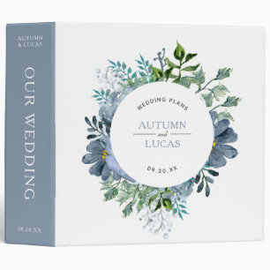 Classeur Album de mariage à cercle floral aquarelle bleu po