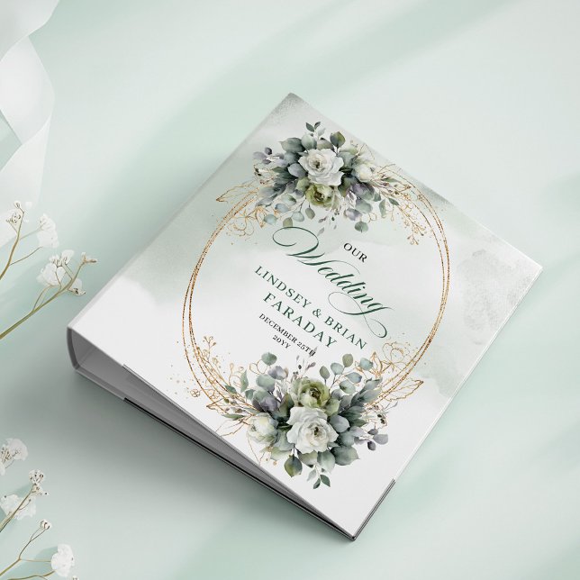 Classeur Album de mariage à feuilles dorées Greenery Botani (Greenery Botanical Gold Foliage Wedding Memory Album)