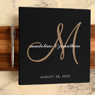 Classeur Album de mariage à monogramme élégant en or noir é