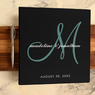 Classeur Album de mariage à monogramme script noir bleu ver