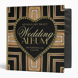 Classeur Album de mariage Art déco cœur d'amour noir or