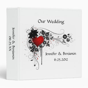 Classeur Album de mariage aux tourbillons noirs et cœur rou