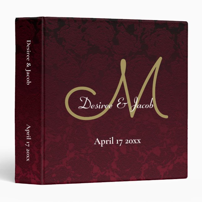 Classeur Album de mariage blanc Monogram Burgundy Gold (Devant/Côté)
