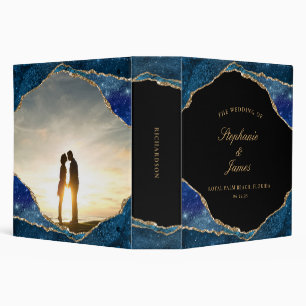 Classeur Album de mariage bleu aquarelle agate feuille d'or