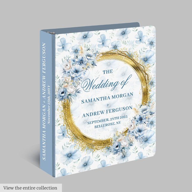 Classeur Album de mariage bleu clair personnalisé (Personalized Light Blue Watercolor Wedding Album)