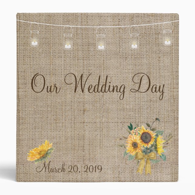 Classeur Album de Mariage campagnard de tournesol Burlap ru (Devant)