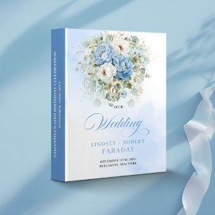 Classeur Album de mariage chic bleu et blanc aux pivoines S