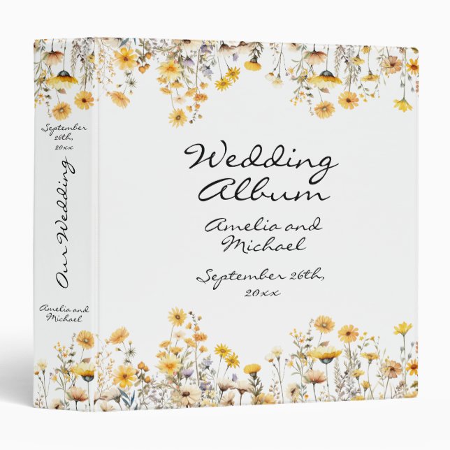 Classeur Album de mariage des Fleurs sauvages de la prairie (Devant/Côté)