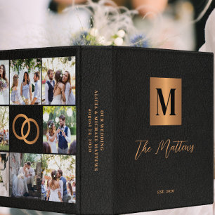 Classeur Album de mariage élégant monogramme noir or