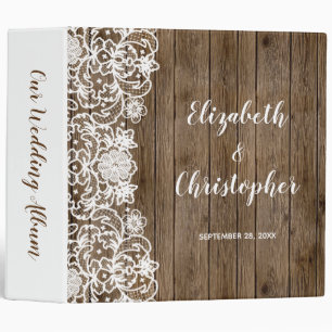 Classeur Album de mariage en bois rustique et dentelle blan