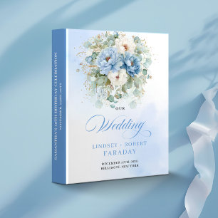 Classeur Album de mariage en or et pivoines bleues bohèmes