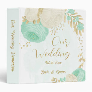 Classeur album de mariage fleuri or vert menthe et fleurs b