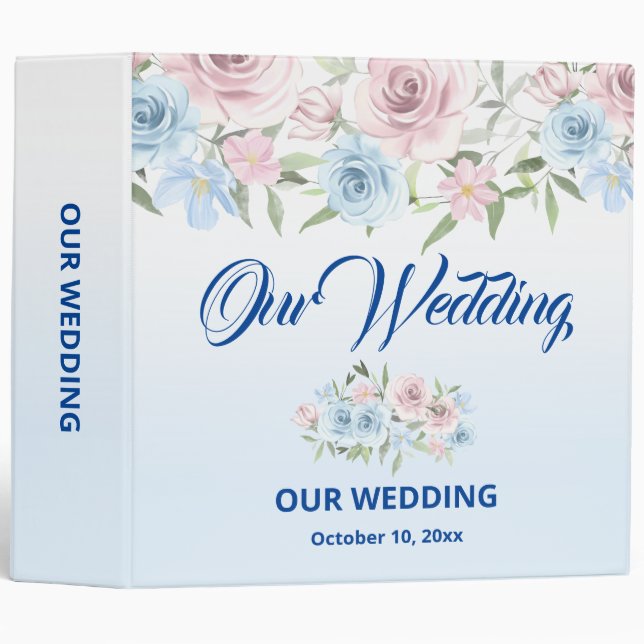 Classeur Album de mariage floral bleu doux Boho (Devant/Côté)